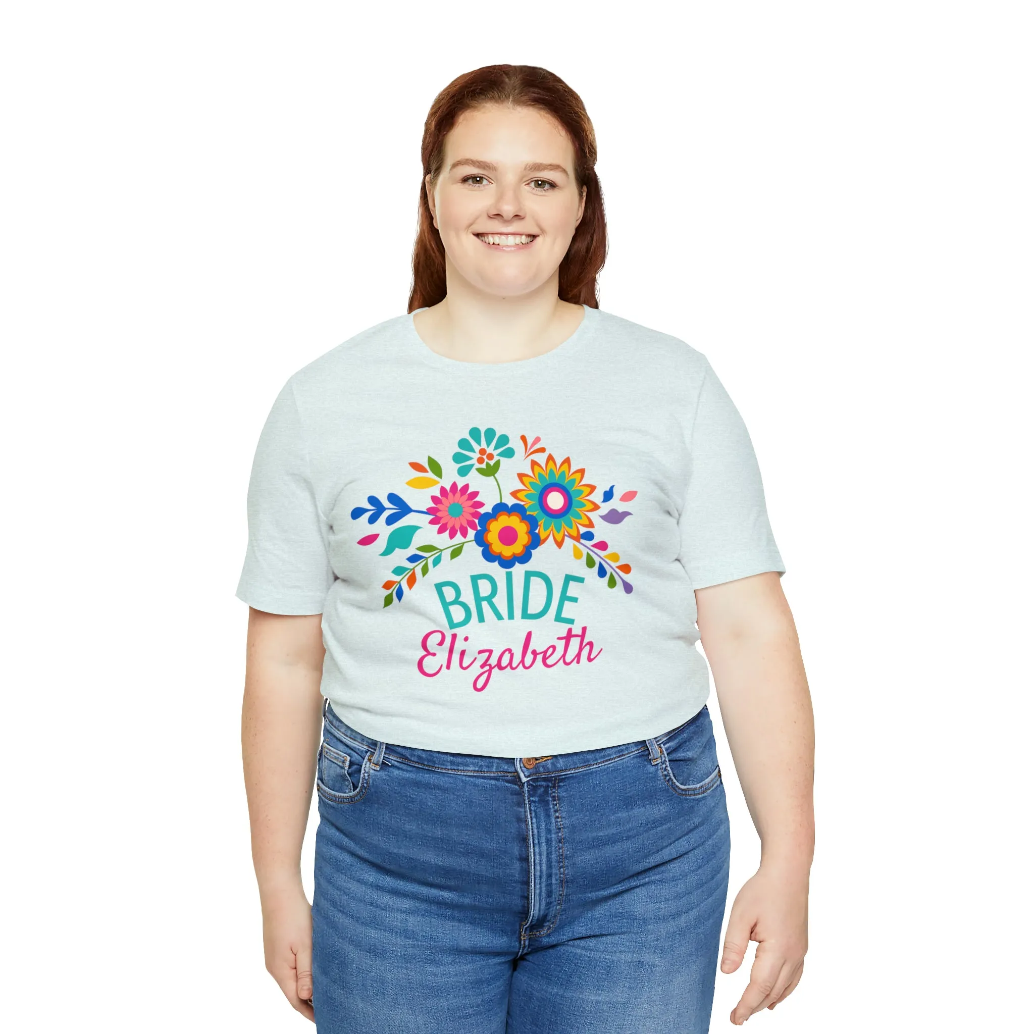 CUSTOM Bride Floral  Wedding T-Shirt | Bridal  Party Tee |  Bella Canvas 3001 Unisex |  Here Comes the Bride Short Sleeve Tshirt