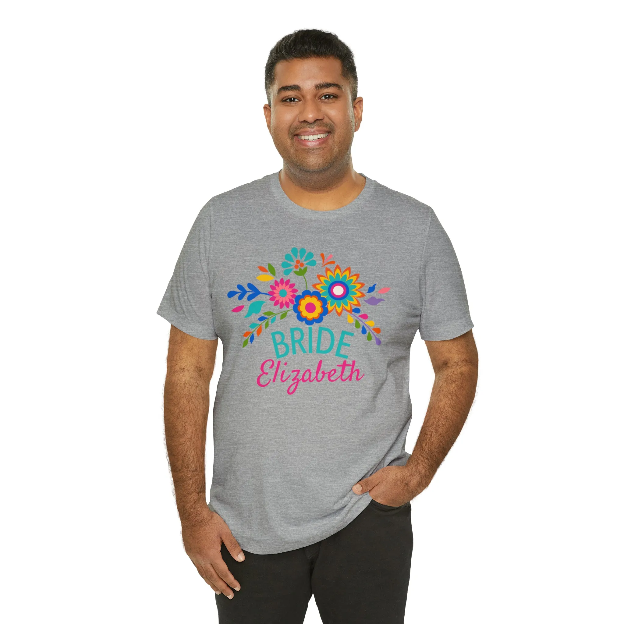 CUSTOM Bride Floral  Wedding T-Shirt | Bridal  Party Tee |  Bella Canvas 3001 Unisex |  Here Comes the Bride Short Sleeve Tshirt