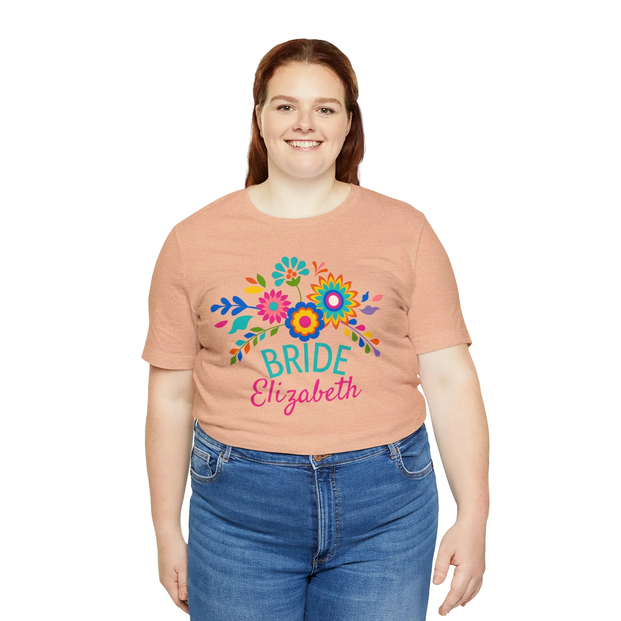 CUSTOM Bride Floral  Wedding T-Shirt | Bridal  Party Tee |  Bella Canvas 3001 Unisex |  Here Comes the Bride Short Sleeve Tshirt