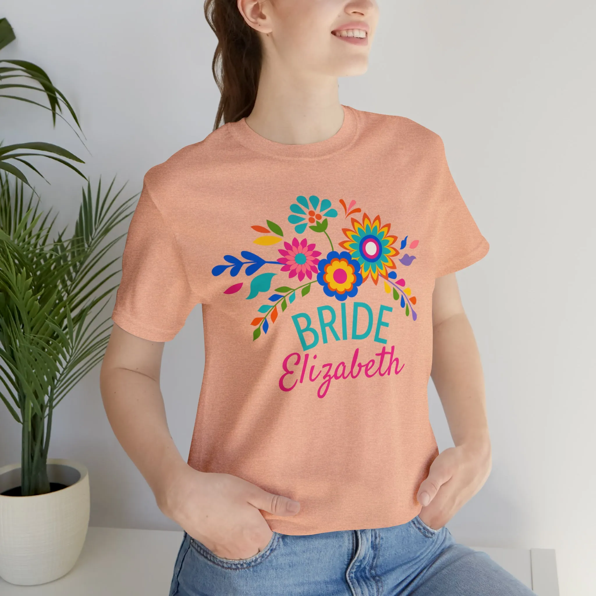 CUSTOM Bride Floral  Wedding T-Shirt | Bridal  Party Tee |  Bella Canvas 3001 Unisex |  Here Comes the Bride Short Sleeve Tshirt
