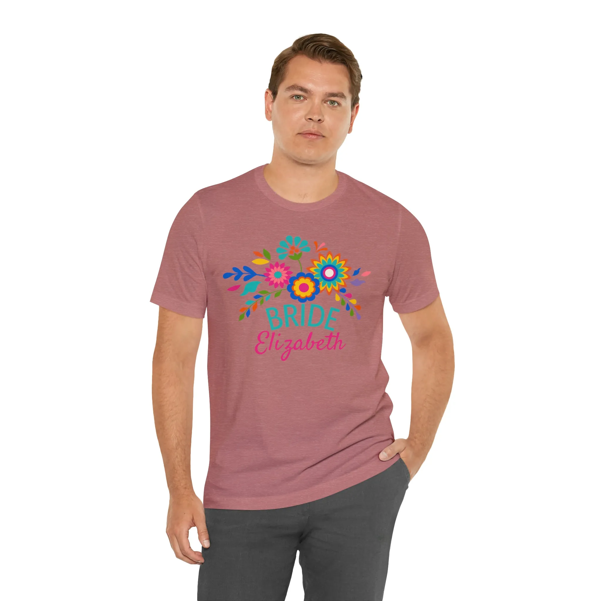 CUSTOM Bride Floral  Wedding T-Shirt | Bridal  Party Tee |  Bella Canvas 3001 Unisex |  Here Comes the Bride Short Sleeve Tshirt