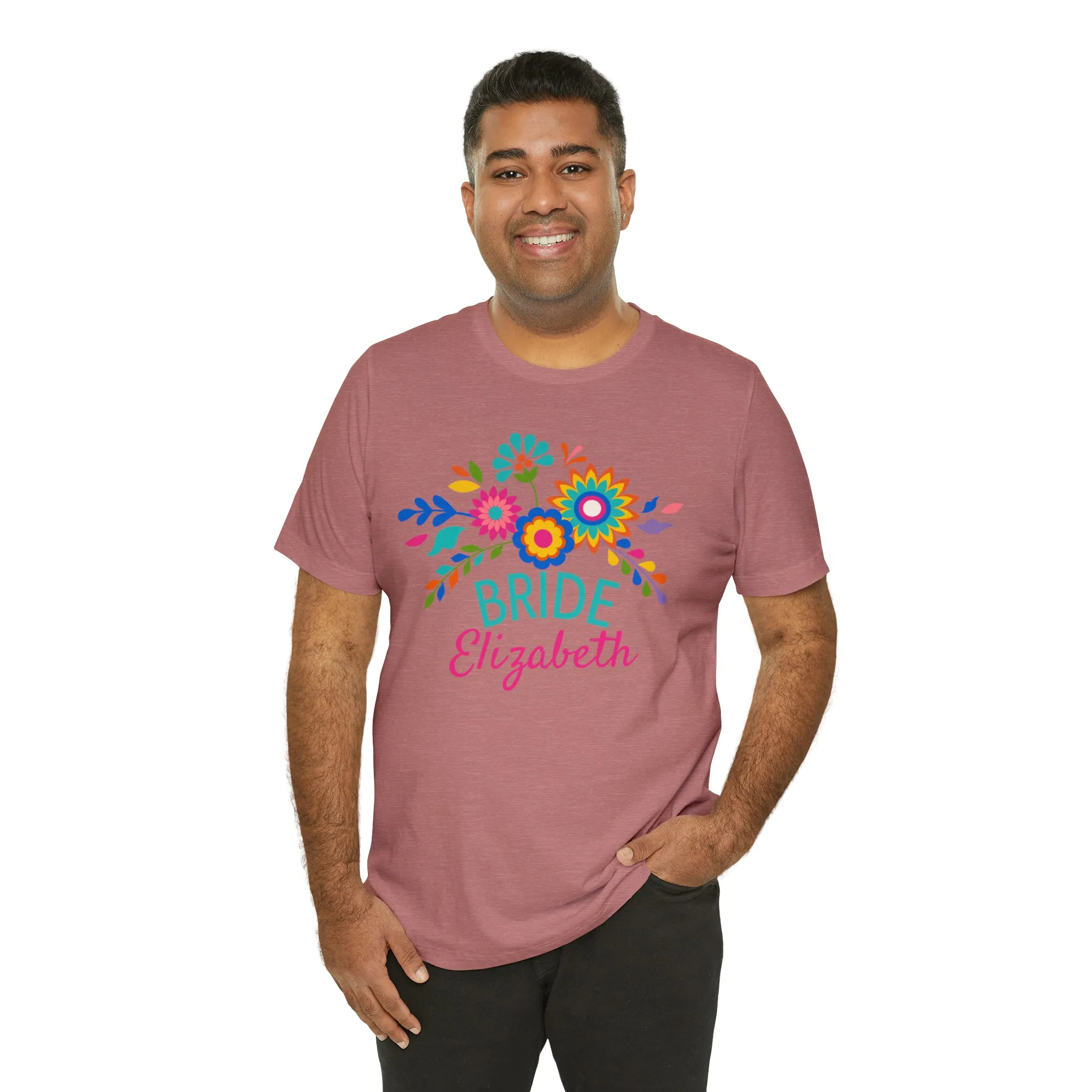 CUSTOM Bride Floral  Wedding T-Shirt | Bridal  Party Tee |  Bella Canvas 3001 Unisex |  Here Comes the Bride Short Sleeve Tshirt