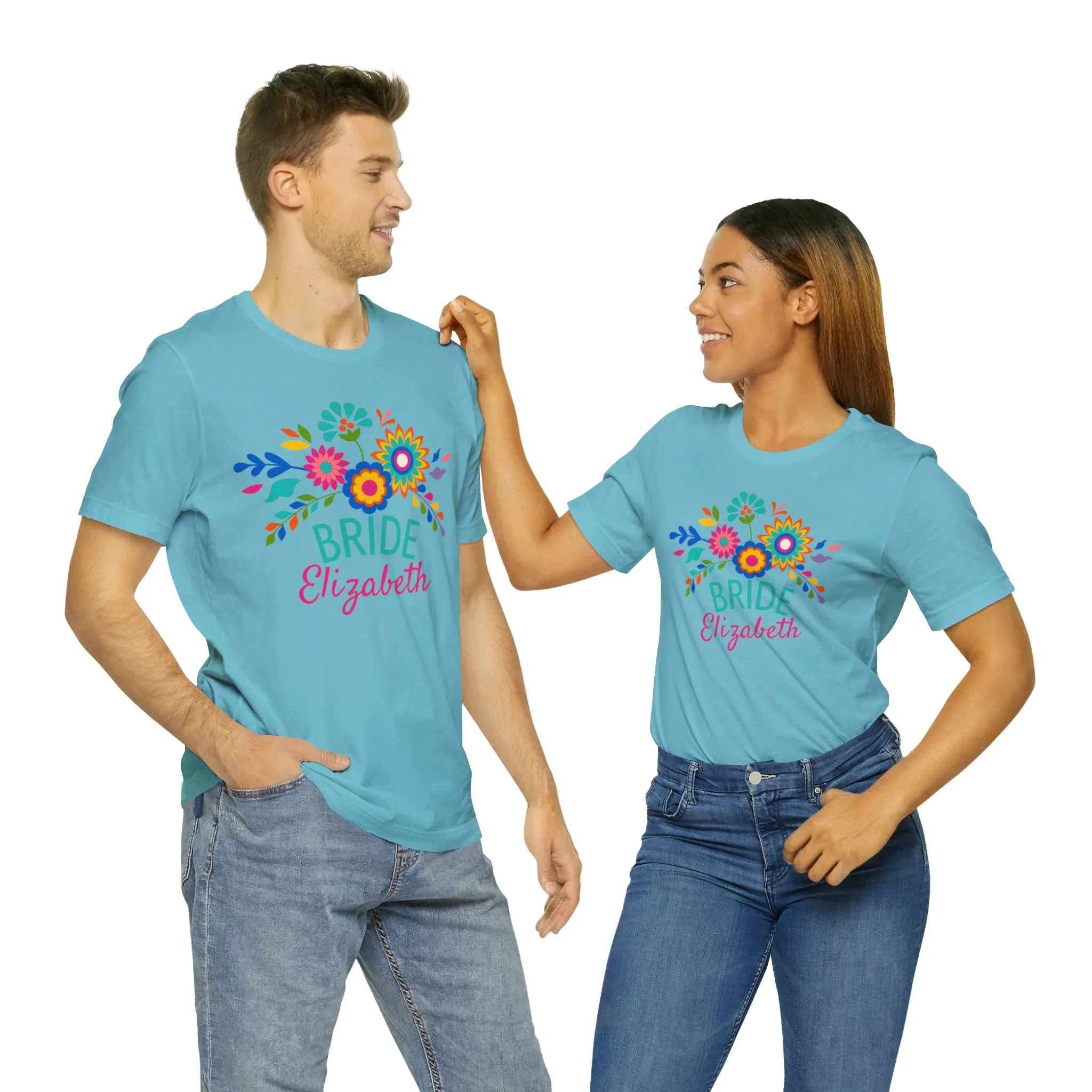 CUSTOM Bride Floral  Wedding T-Shirt | Bridal  Party Tee |  Bella Canvas 3001 Unisex |  Here Comes the Bride Short Sleeve Tshirt