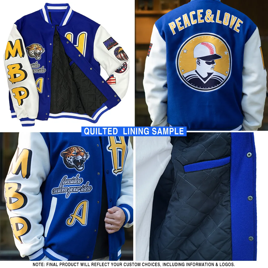 Custom White Pink-Black Bomber Full-Snap Varsity Letterman Two Tone Jacket