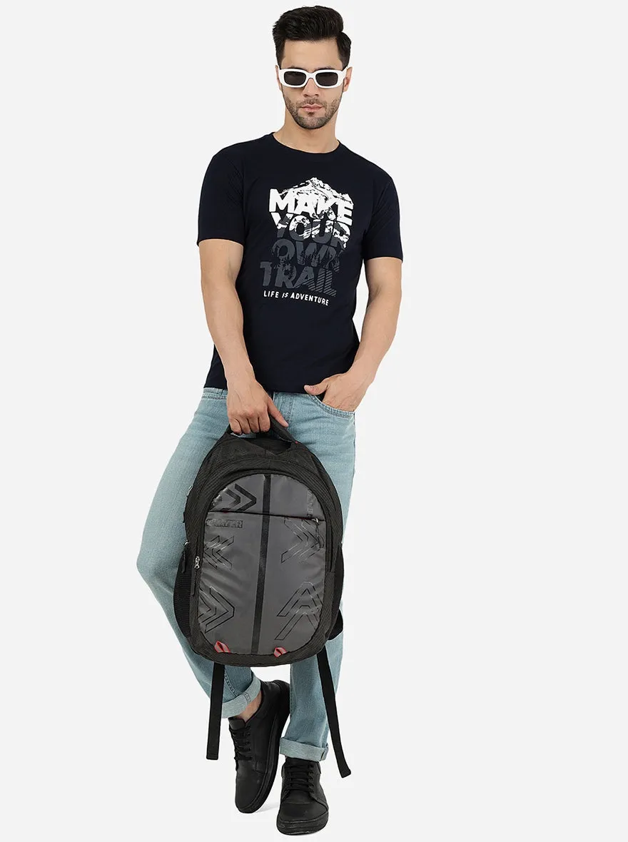Dark Blue Printed Slim Fit T-Shirt | Greenfibre