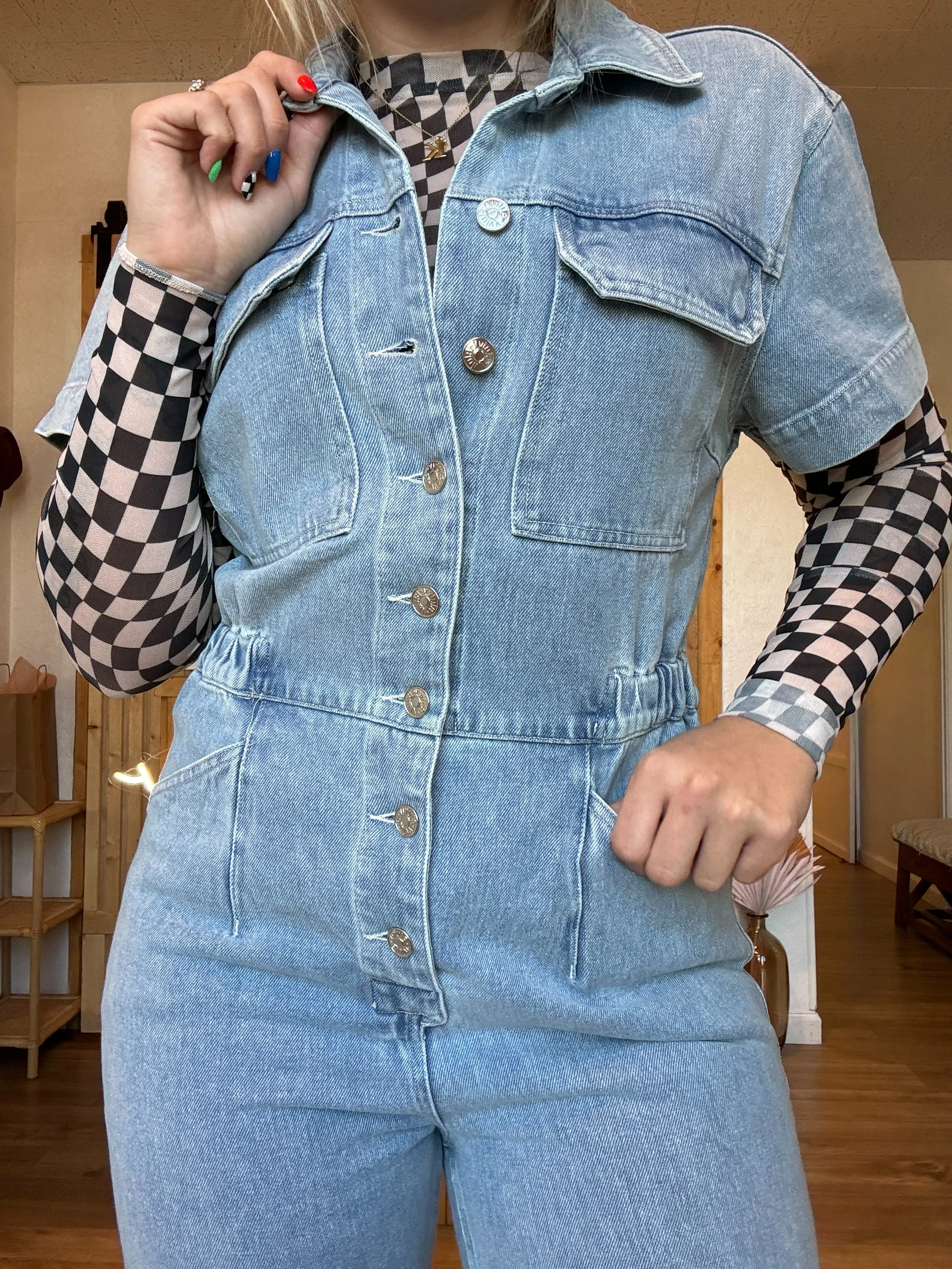 Denim Tapered Leg Jumpsuit