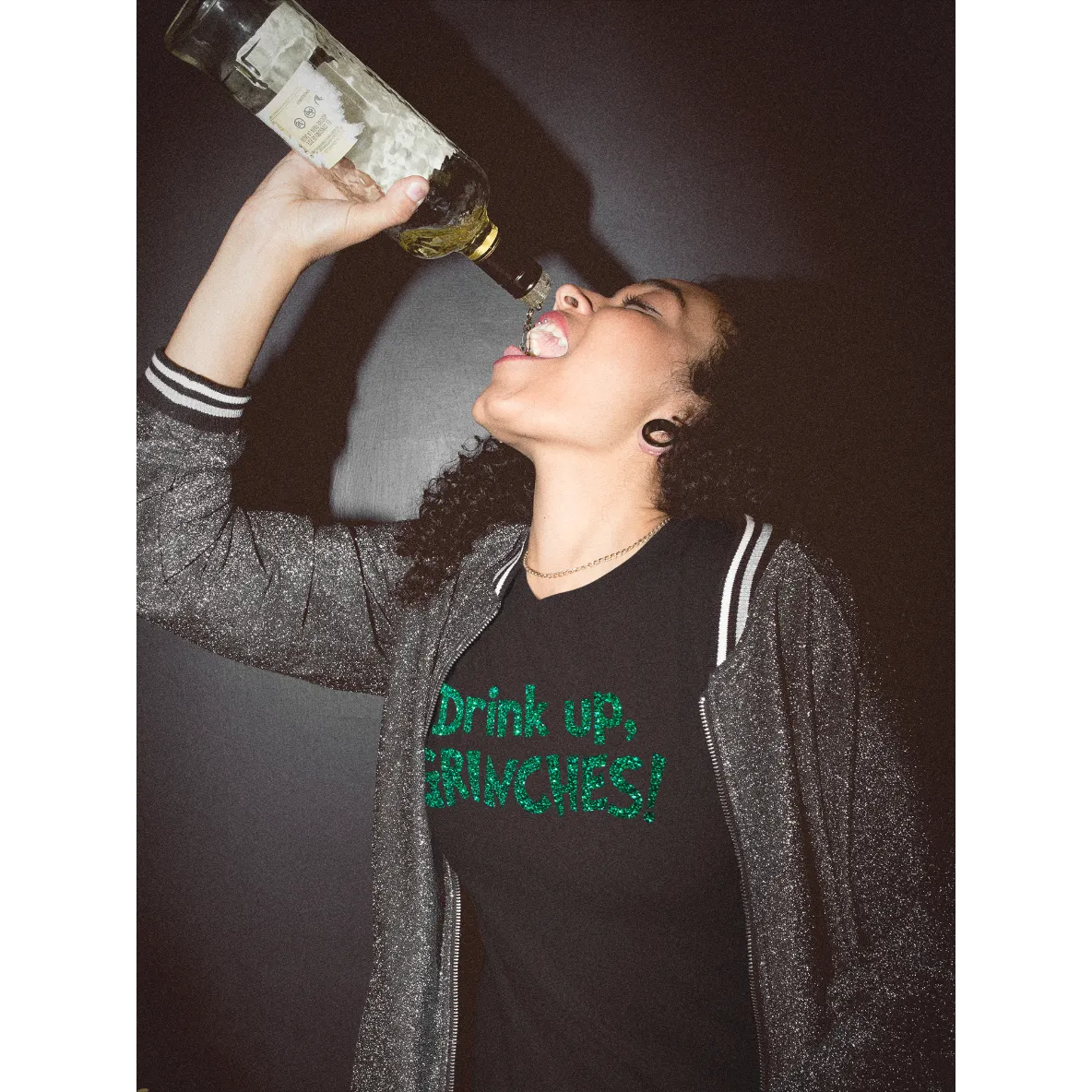Drink Up Grinches Women's Glitter T-Shirt