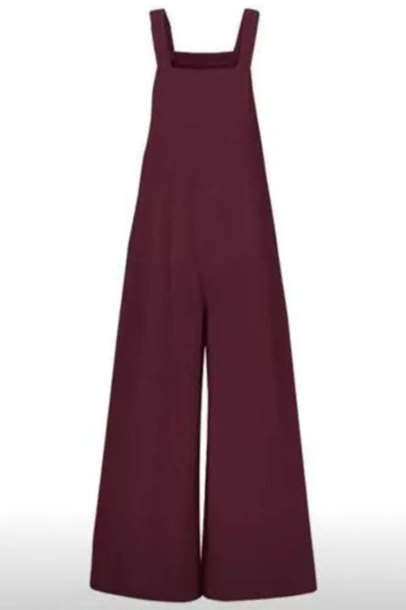 Fashion Casual Solid Patchwork Spaghetti Strap Loose Jumpsuits(4 Colors)