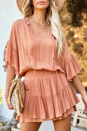 Fashion Solid Flounce V Neck Straight Jumpsuits(3 Colors)