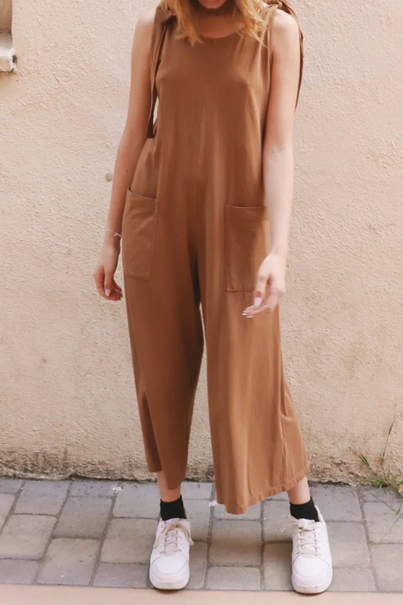 Fashion Solid Patchwork Spaghetti Strap Straight Jumpsuits(3 Colors)