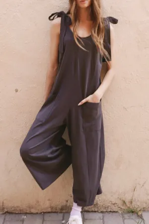 Fashion Solid Patchwork Spaghetti Strap Straight Jumpsuits(3 Colors)