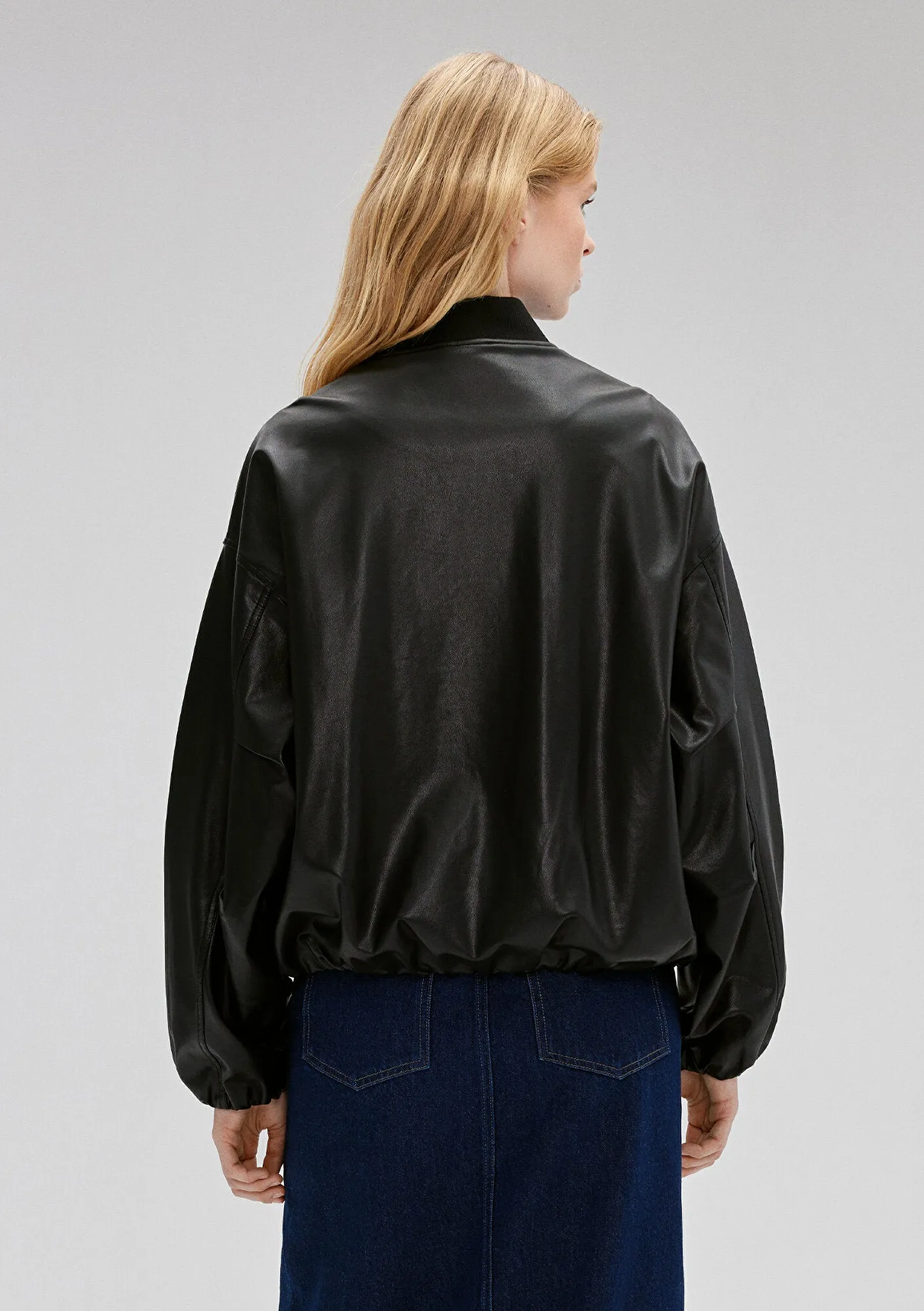 Faux Leather Black Bomber Jacket