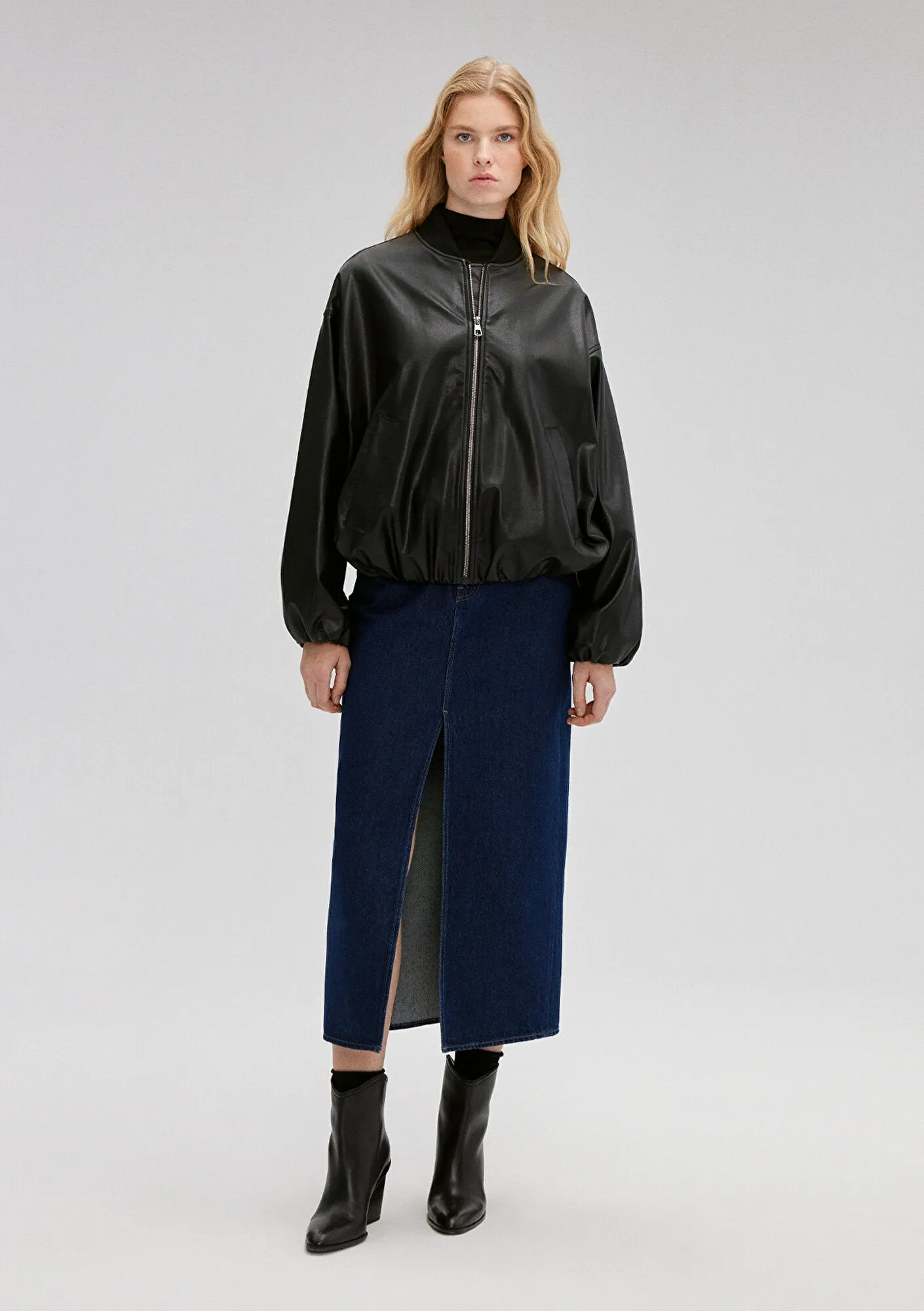 Faux Leather Black Bomber Jacket