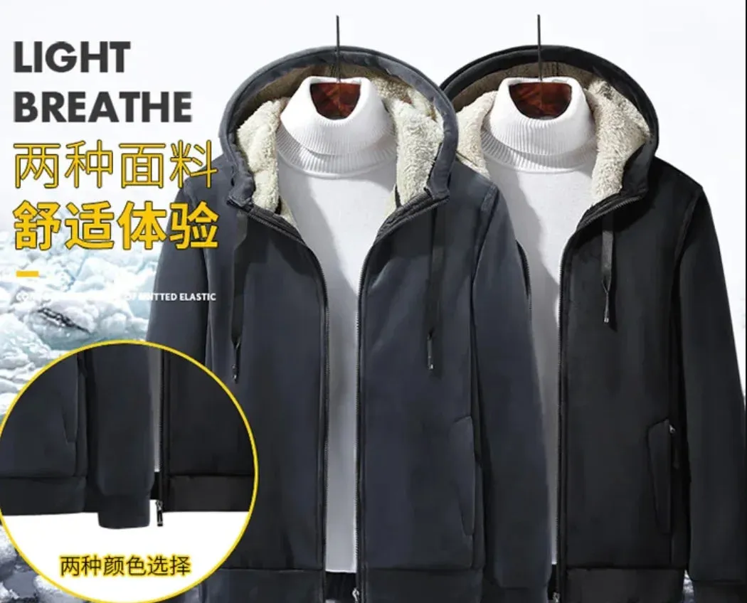 Fleece Men's Hoodie Winter Thick Sweatshirts Casual Hooded Cardigan Fashion Bomber Fur Jackets Zipper clothing