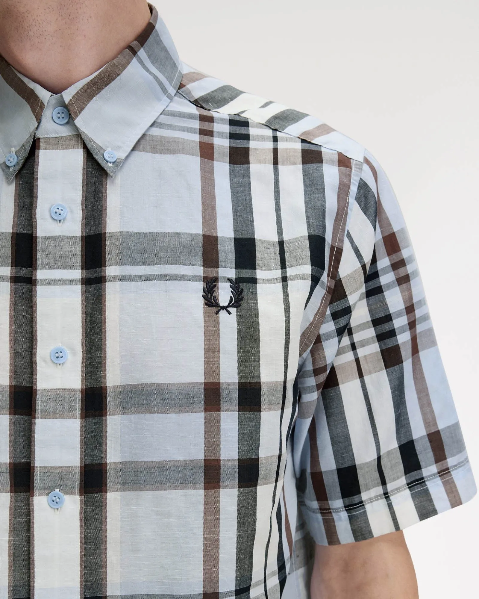 Fred Perry Mens Short Sleeve Madras Check Shirt Light Smoke 353