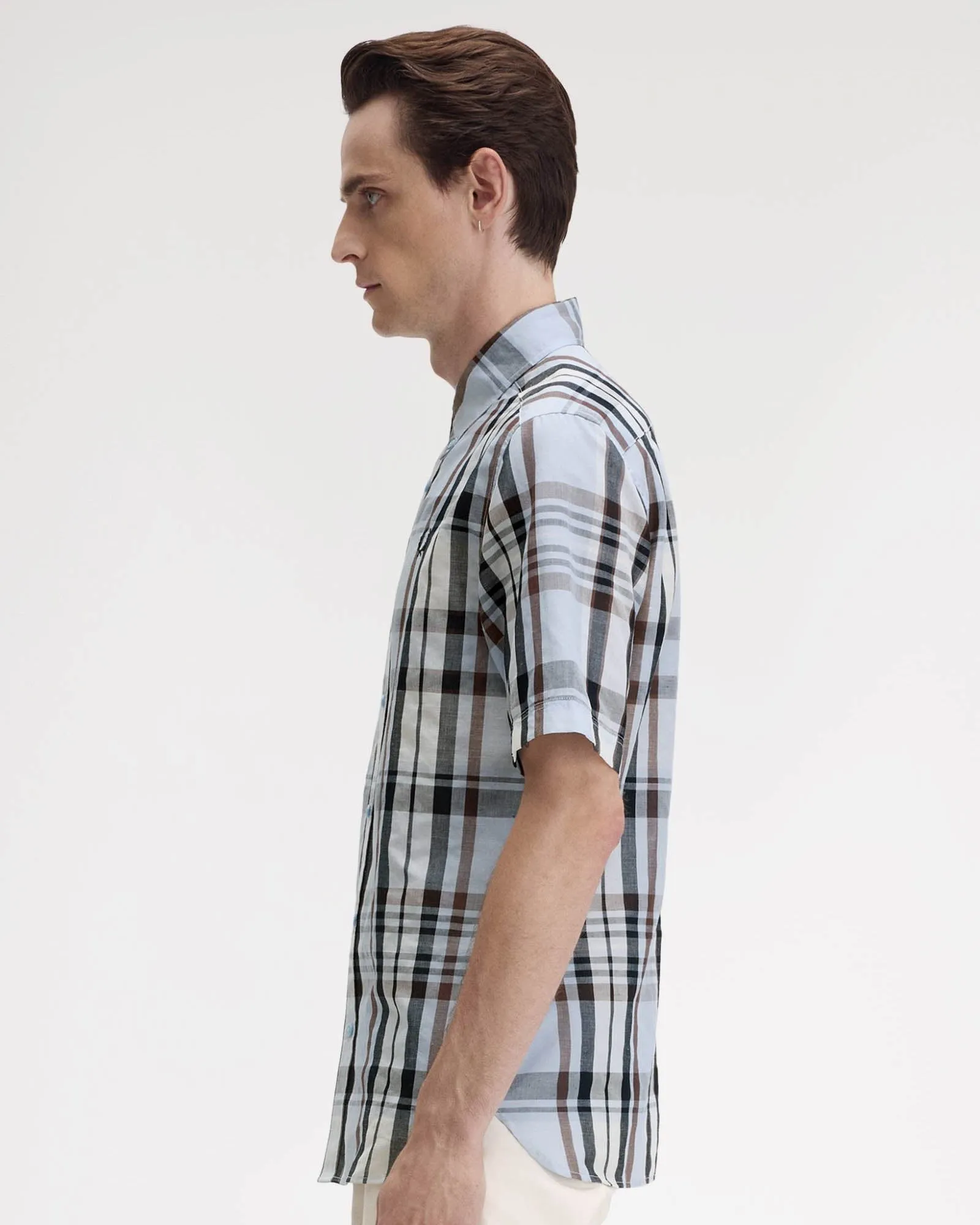 Fred Perry Mens Short Sleeve Madras Check Shirt Light Smoke 353