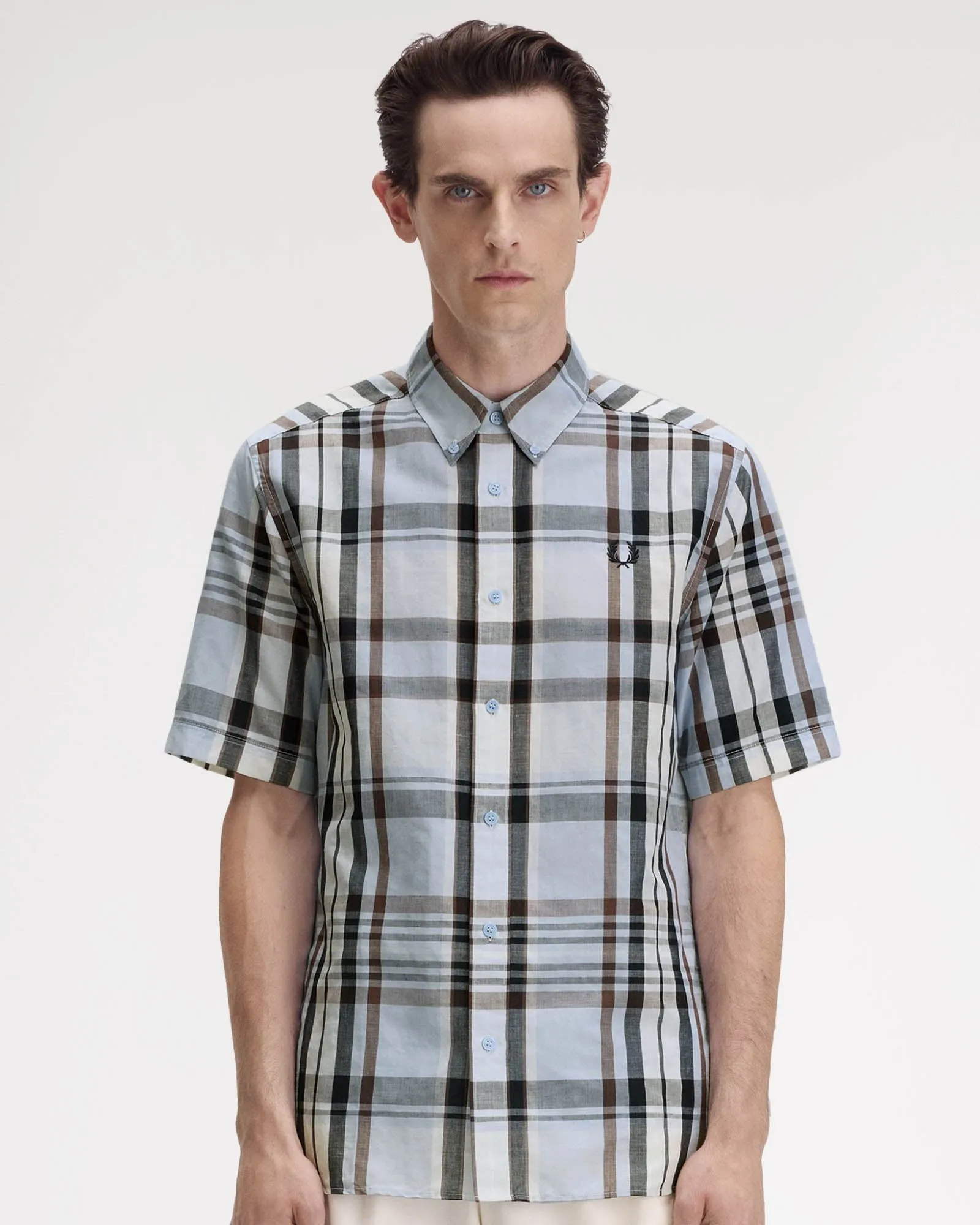 Fred Perry Mens Short Sleeve Madras Check Shirt Light Smoke 353