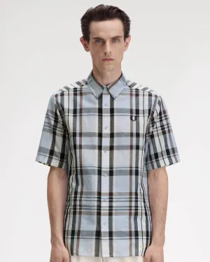 Fred Perry Mens Short Sleeve Madras Check Shirt Light Smoke 353