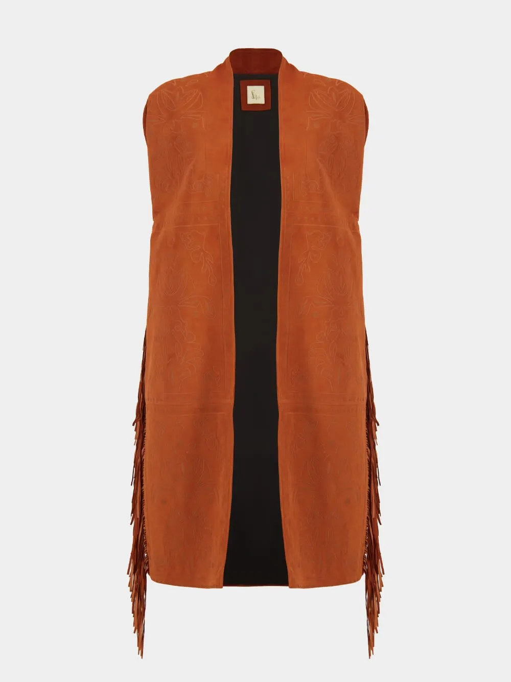 Gardenia Cinnamon Stick Embossed Suede Maxi Cape