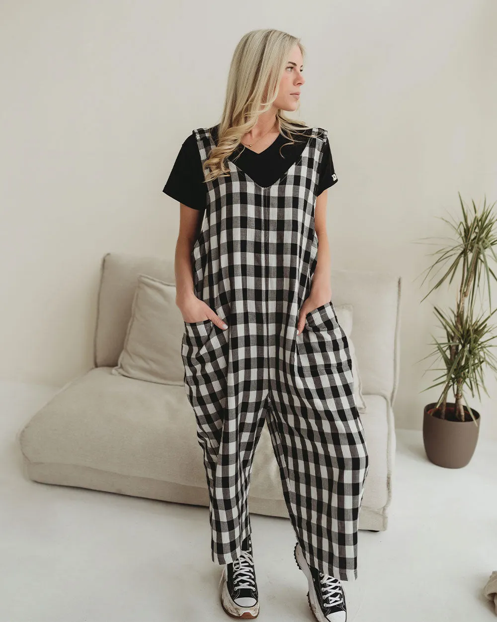 Grace Multicolour Check Print Reversible Wide Leg Jumpsuit