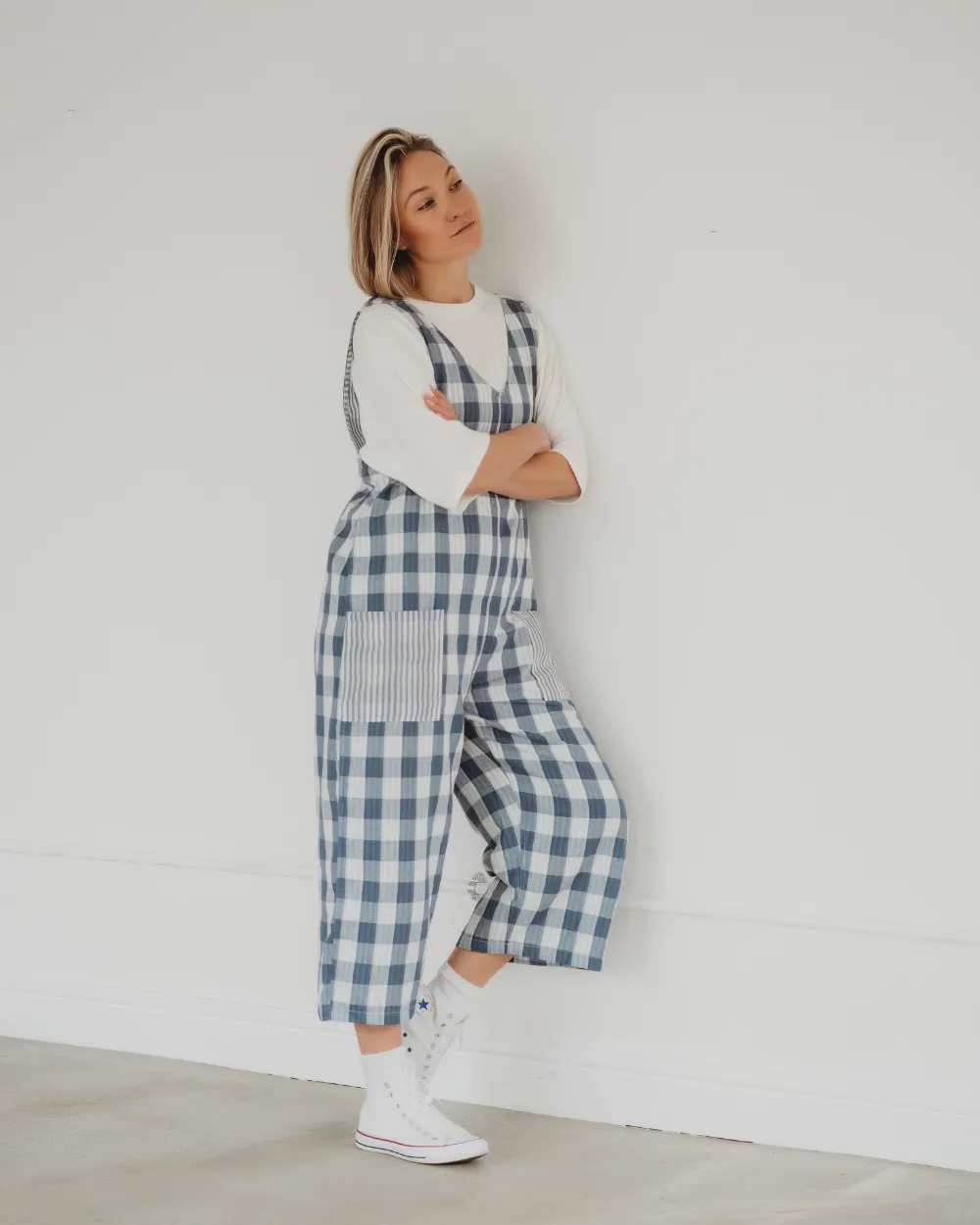 Grace Multicolour Marine Check Print Reversible Wide Leg Jumpsuit