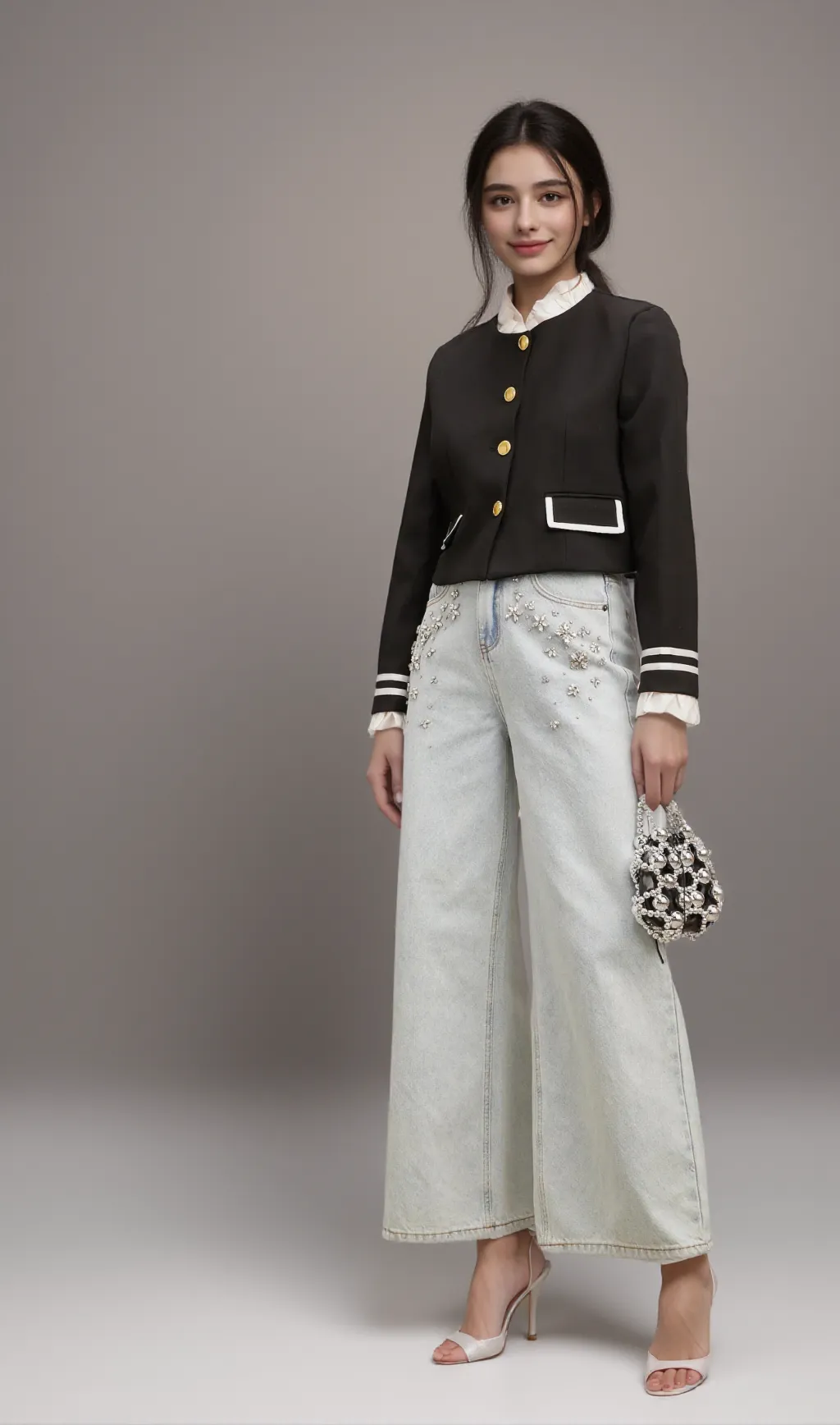Géraldine black ruffled-trim jacket