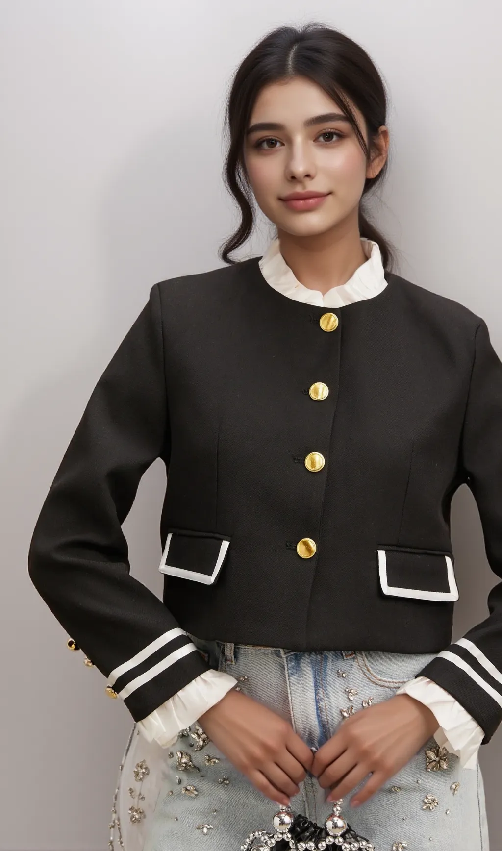 Géraldine black ruffled-trim jacket