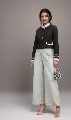 Géraldine black ruffled-trim jacket