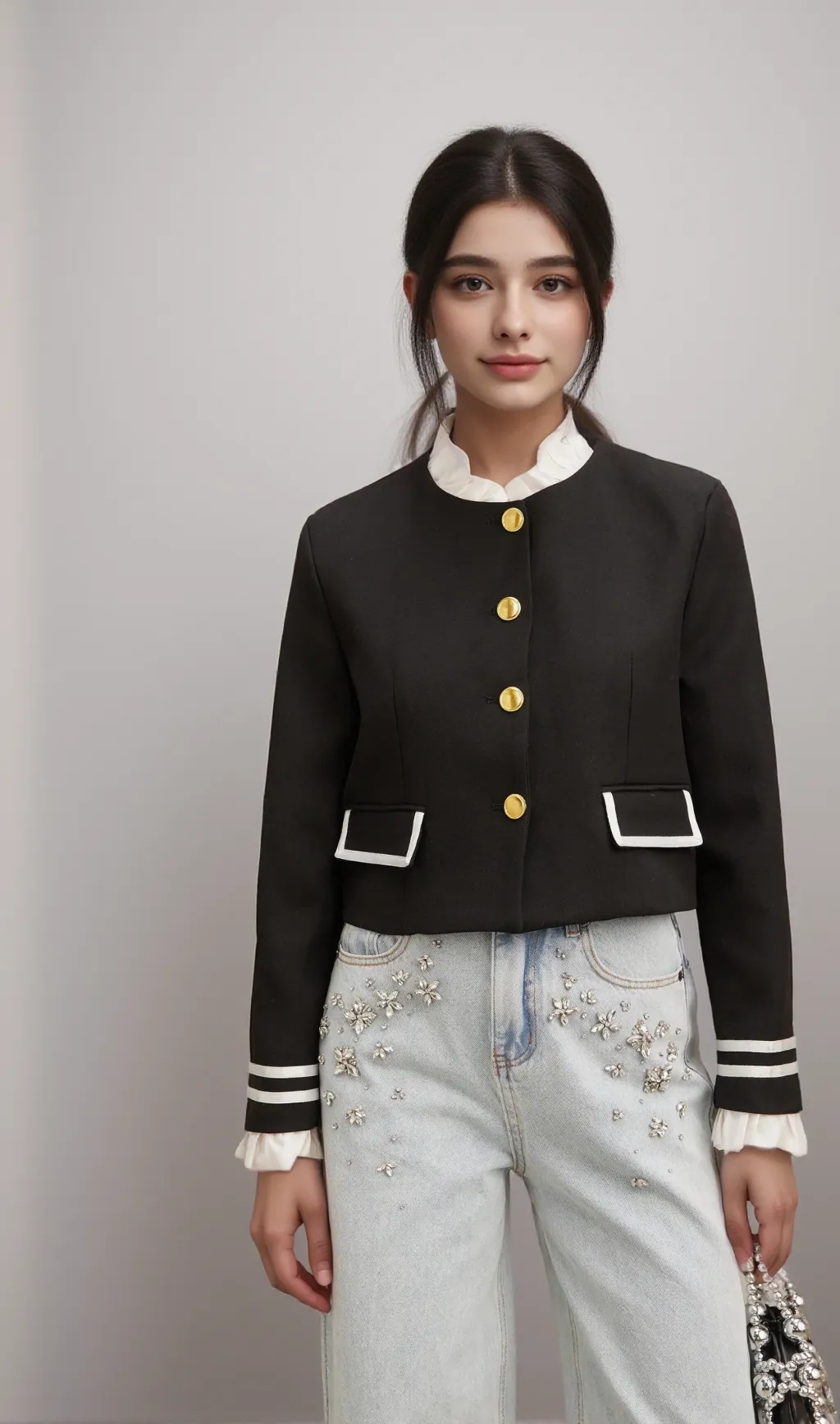 Géraldine black ruffled-trim jacket