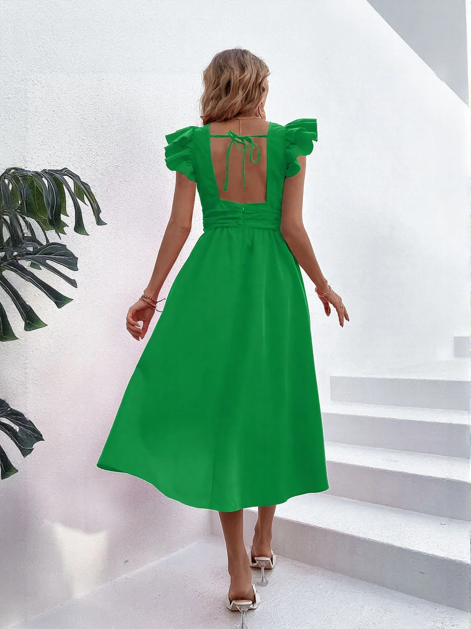 Green Front Tie Up Shirt Dress