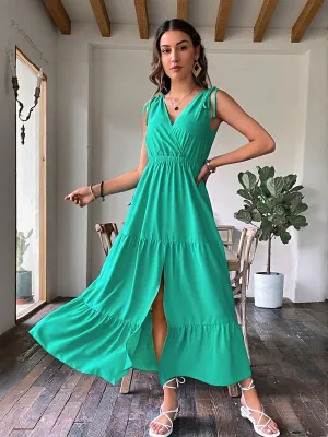 Green Sleeveless Tiered Maxi Dress