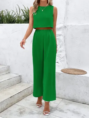 Green Sleeveless Top And Straight Fit Co-Ord Set