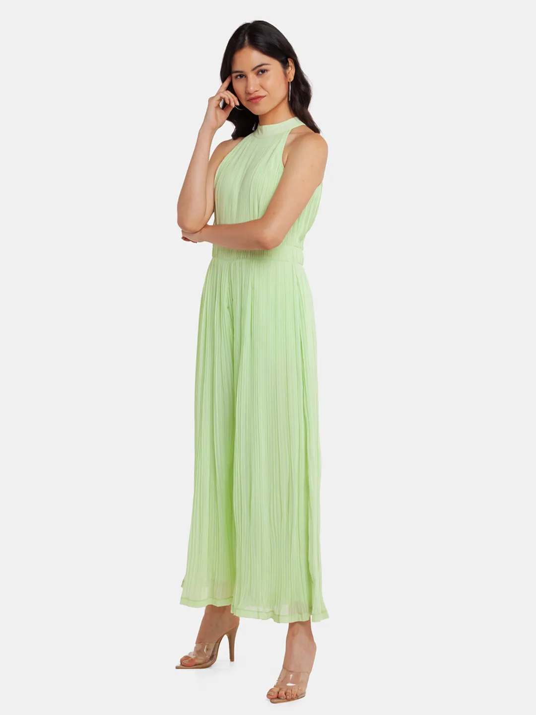 Green Solid Strappy Jumpsuit