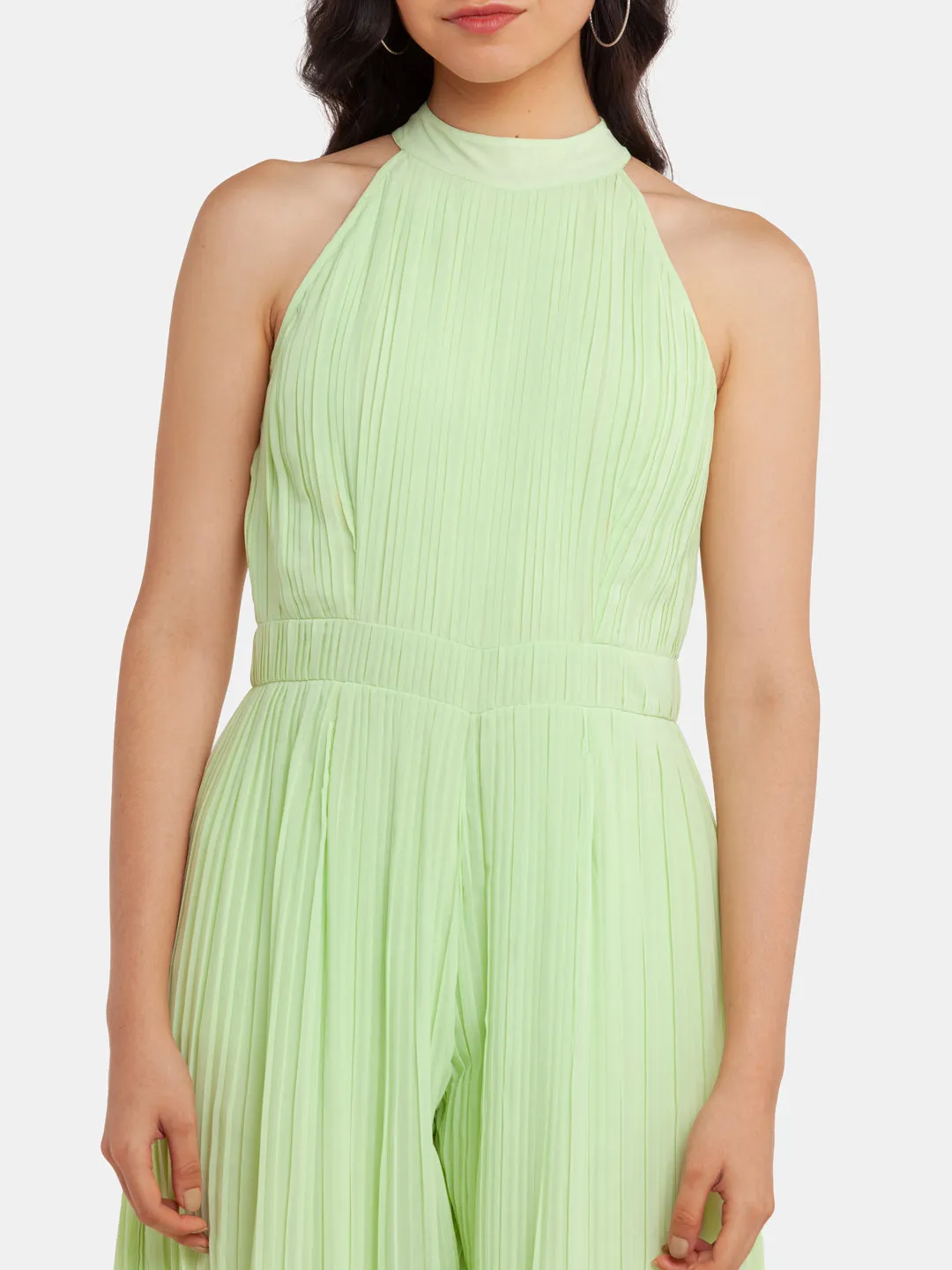 Green Solid Strappy Jumpsuit