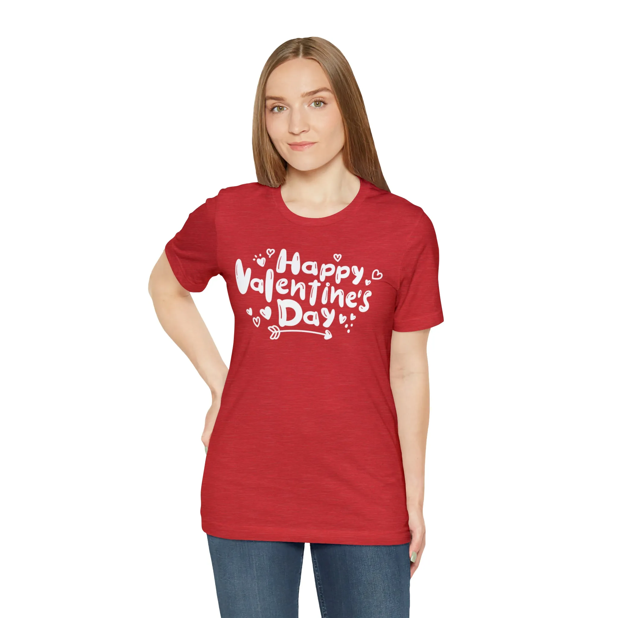 Happy Valentine's Day Script T-Shirt | Love You Tee |  Bella Canvas 3001 Unisex |  Hearts and Arrows Short Sleeve Tshirt