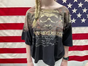 Harley Davidson Womens Vintage 2007 Black Oversize T-Shirt Scoop Neck