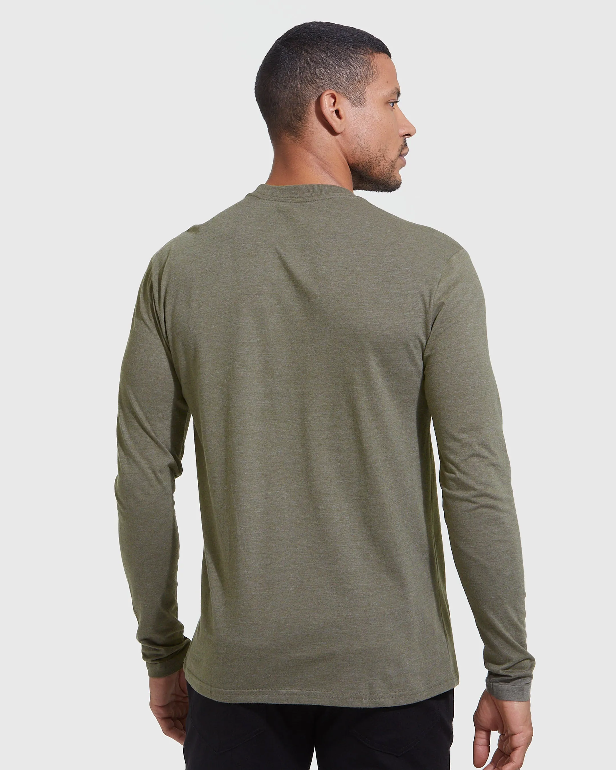 Heather Military Green Long Sleeve Crew Neck Tee