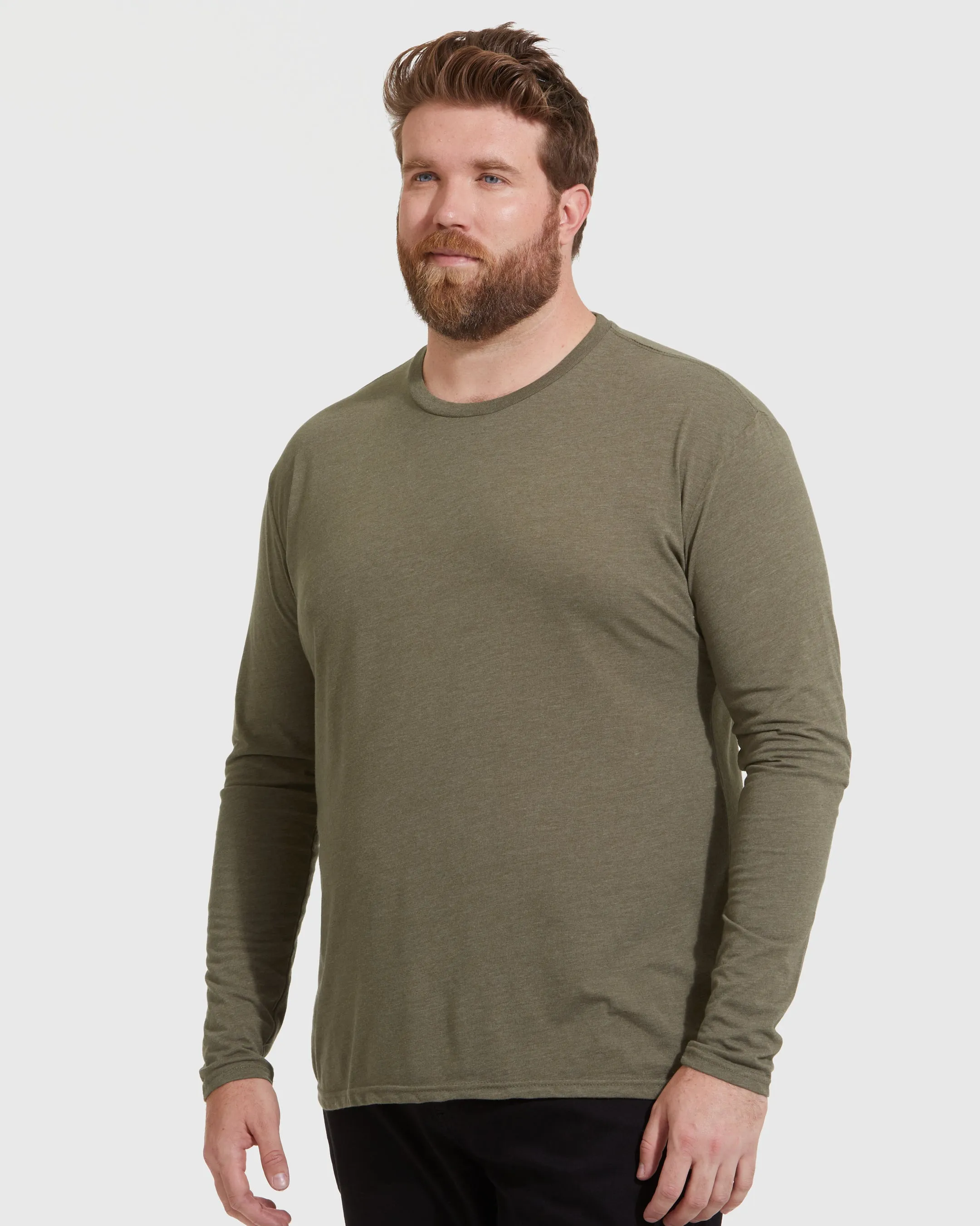 Heather Military Green Long Sleeve Crew Neck Tee