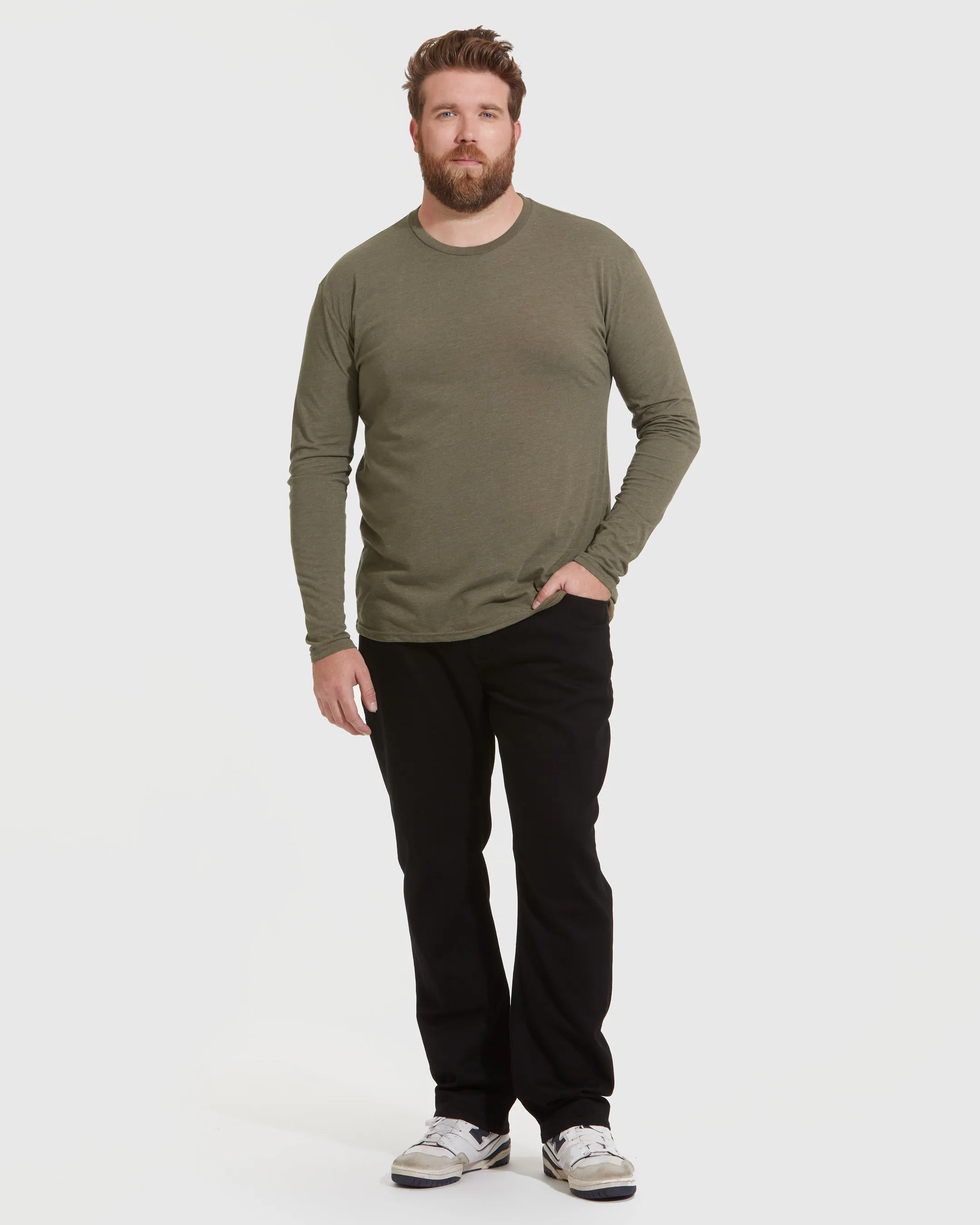 Heather Military Green Long Sleeve Crew Neck Tee