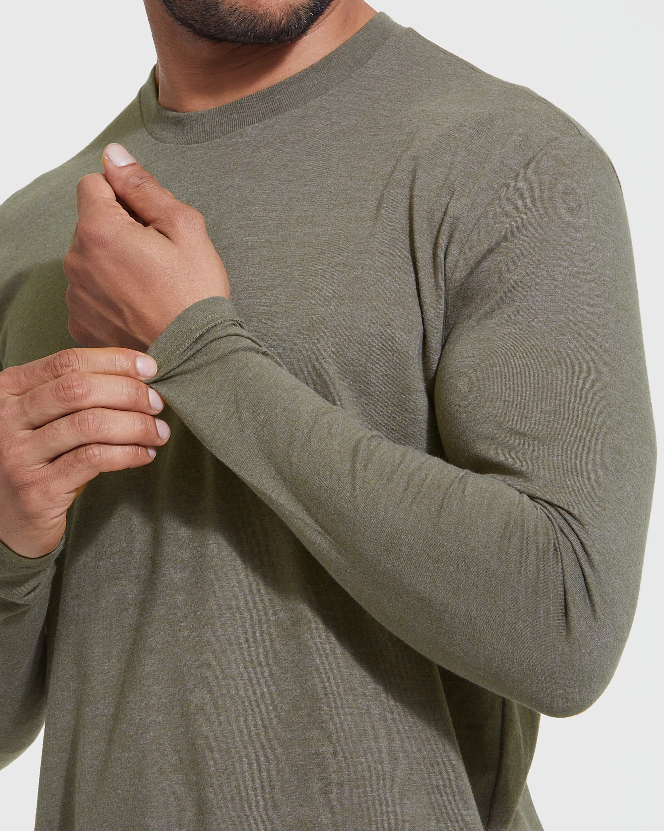 Heather Military Green Long Sleeve Crew Neck Tee