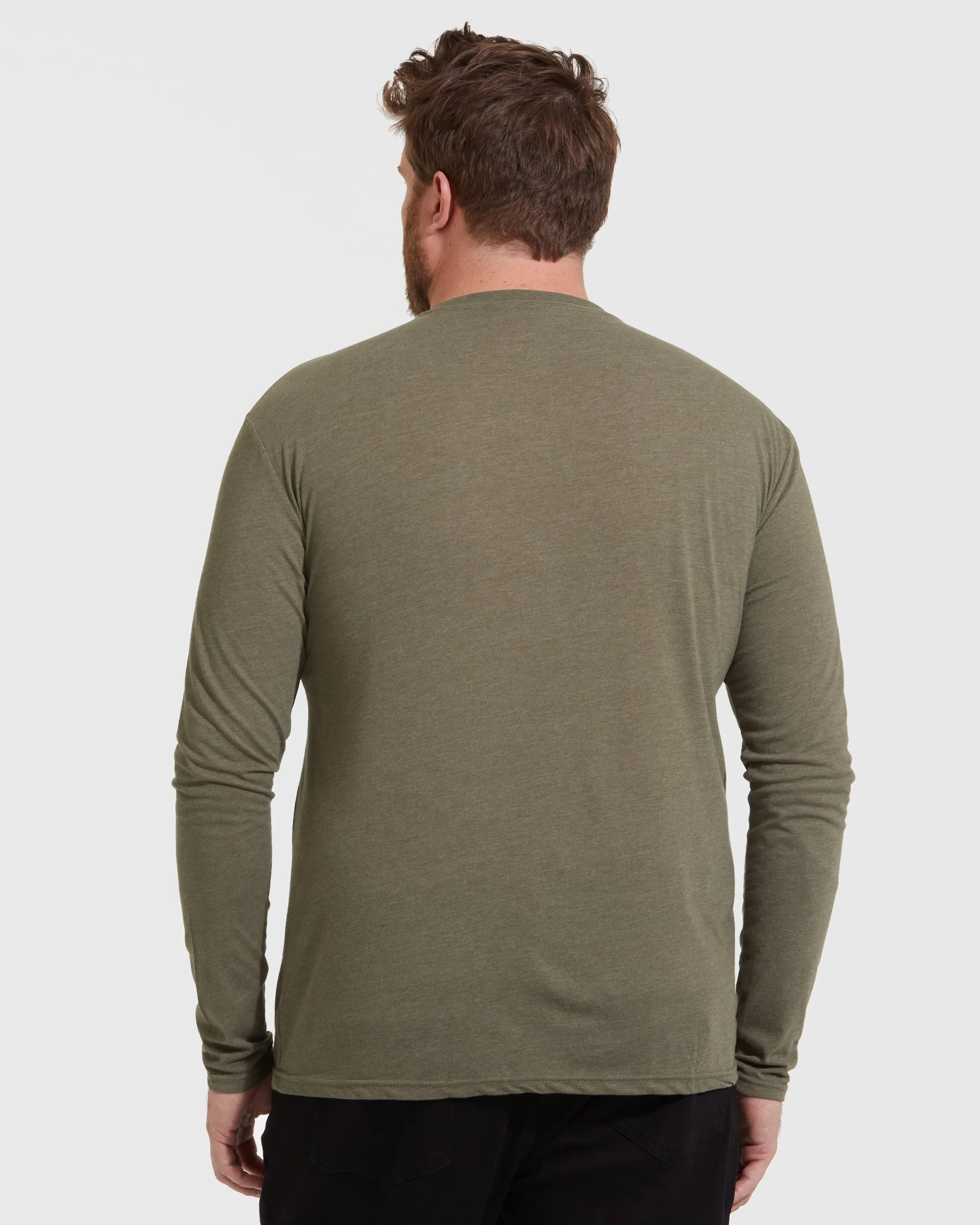 Heather Military Green Long Sleeve Crew Neck Tee