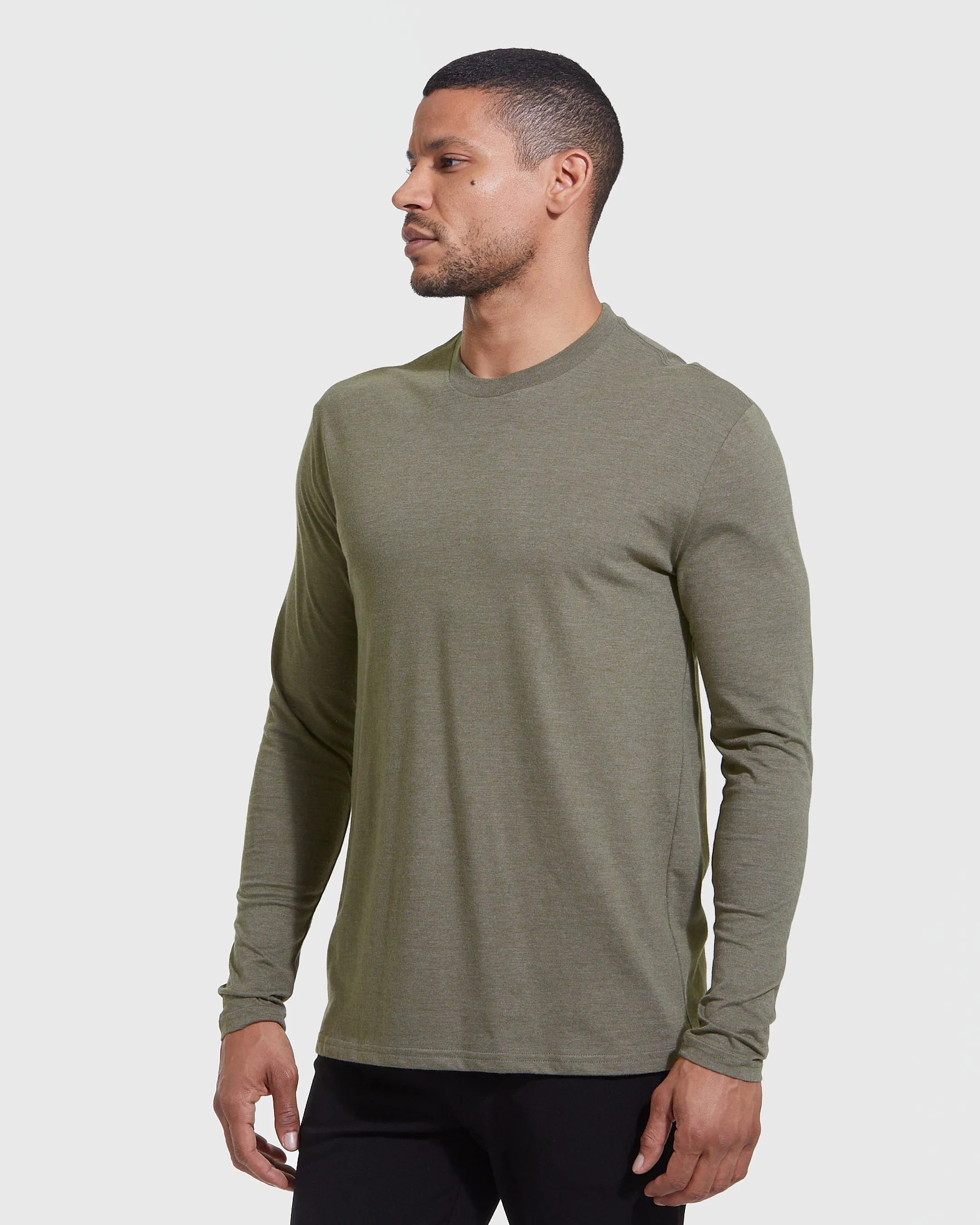 Heather Military Green Long Sleeve Crew Neck Tee