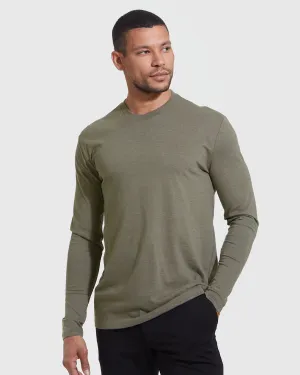 Heather Military Green Long Sleeve Crew Neck Tee