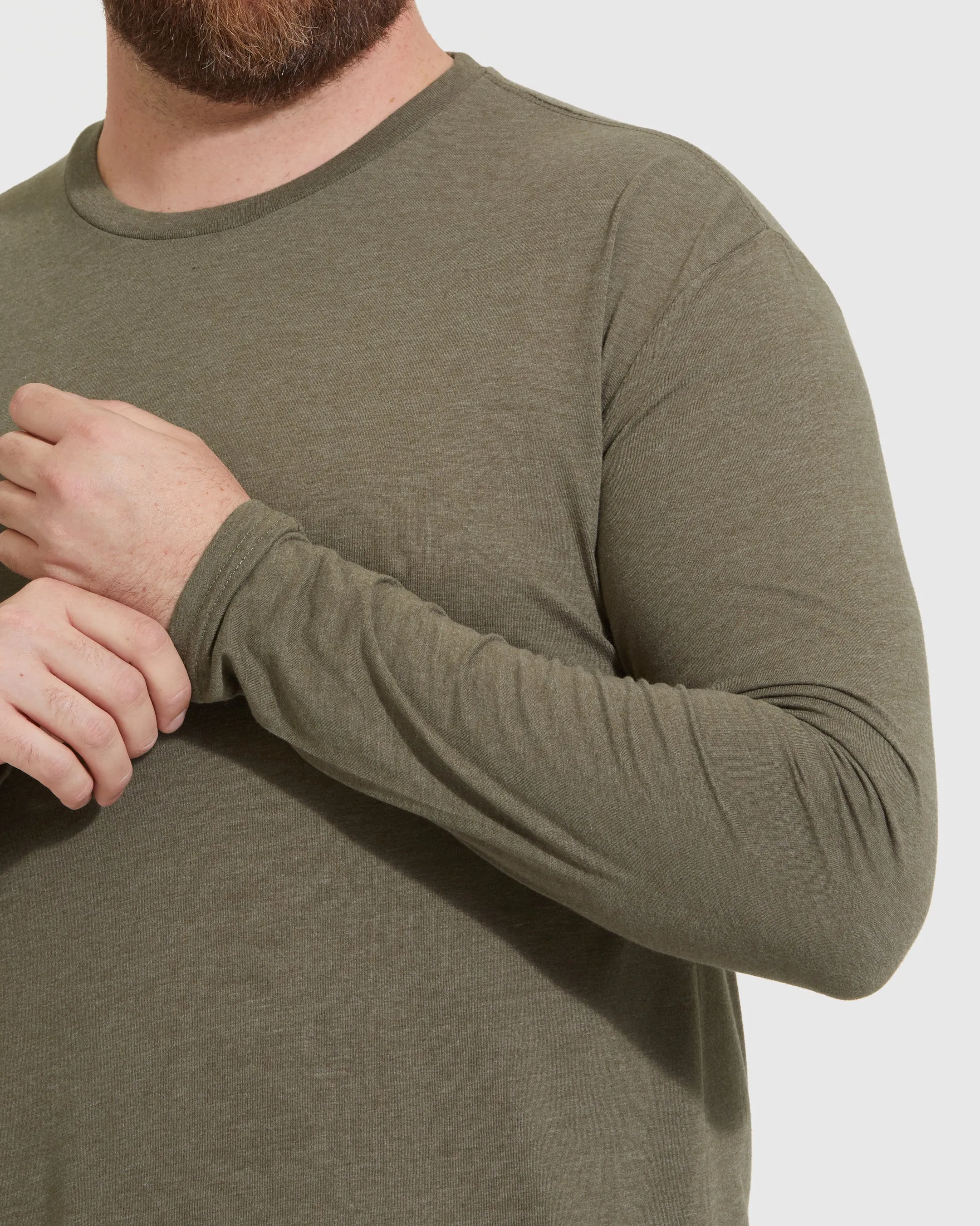 Heather Military Green Long Sleeve Crew Neck Tee