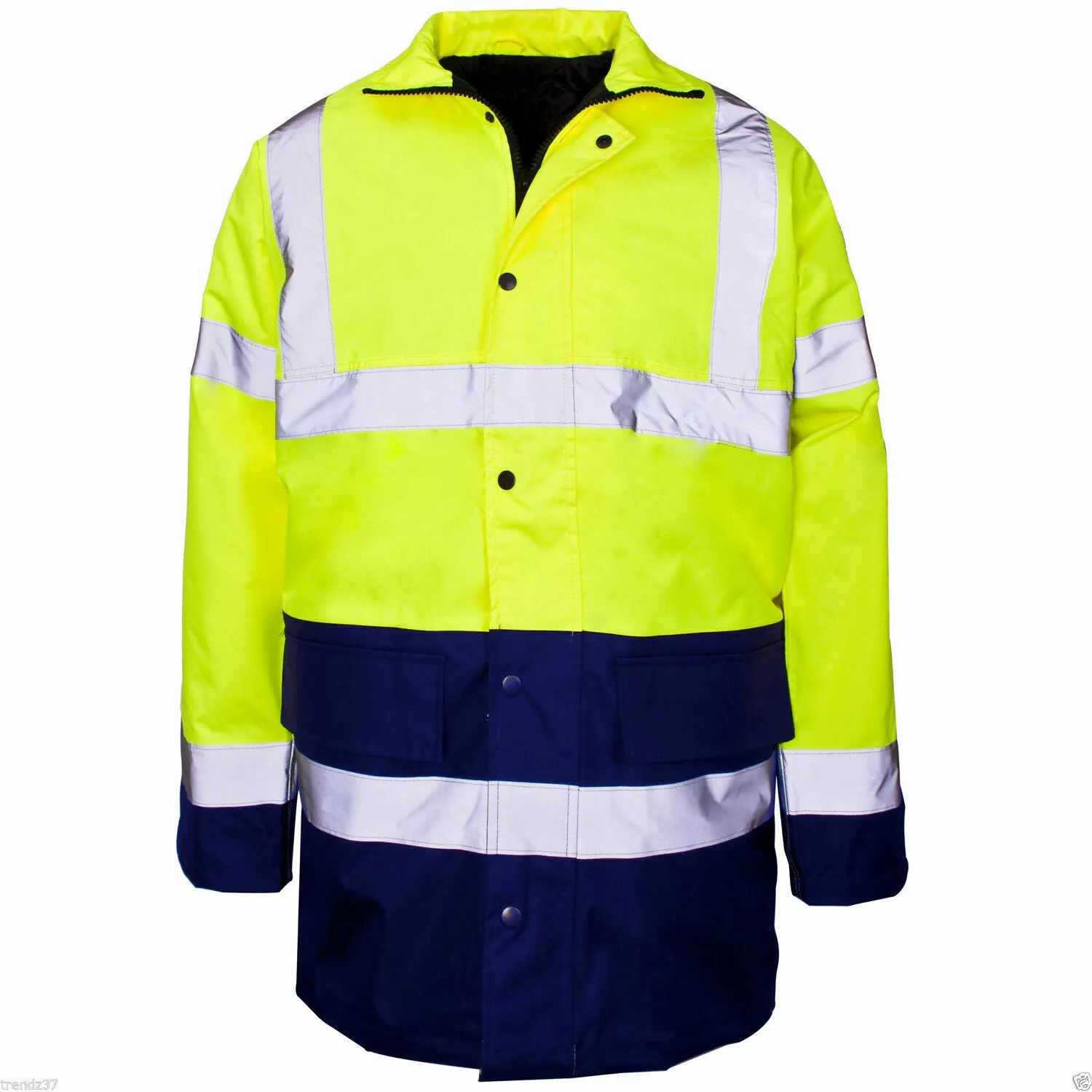HI VIZ VIS JACKET HIGH VISIBILITY REFLECTIVE WATERPROOF WORKWEAR PADDED HOODED