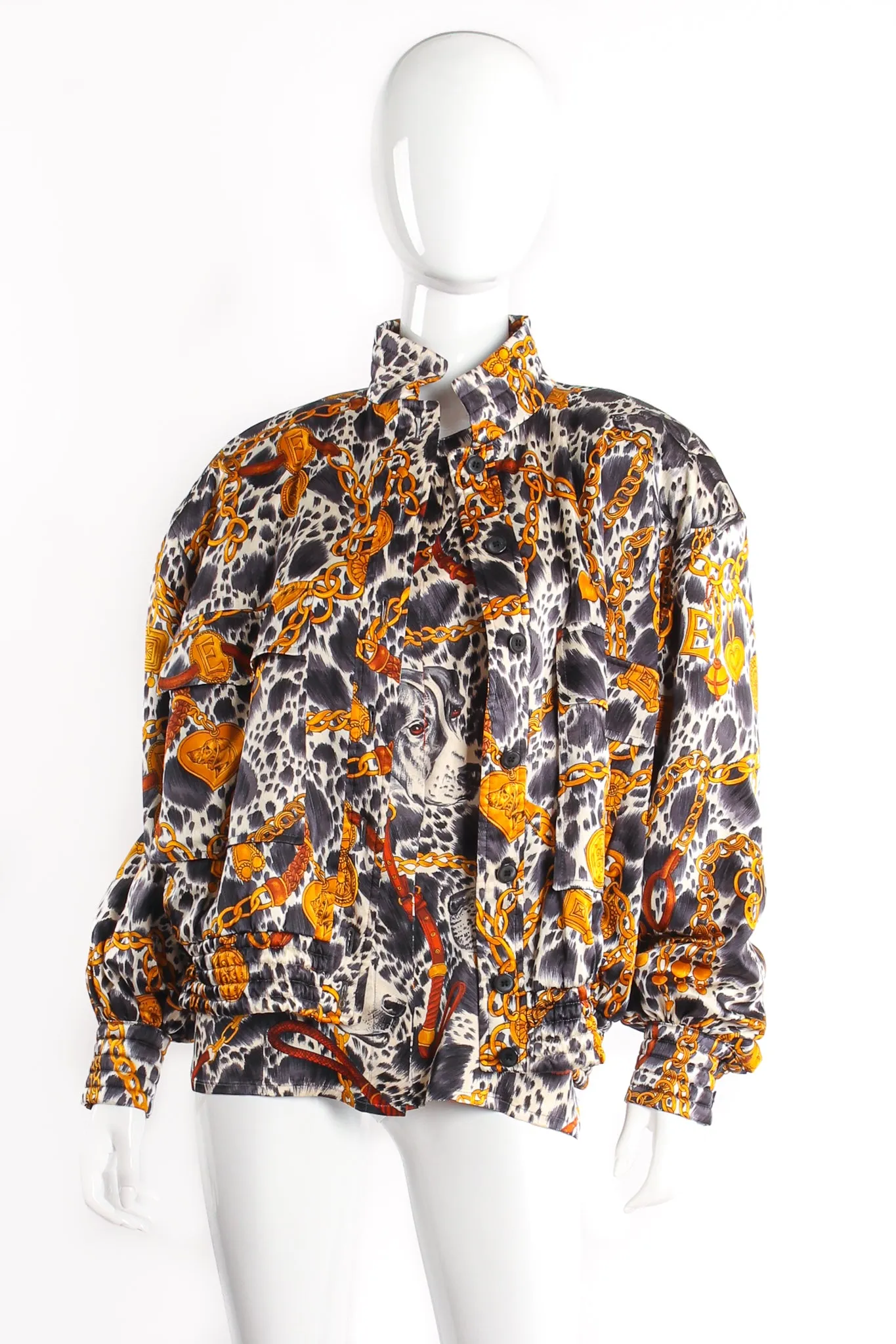 Hound Dog Bridle Print Silk Bomber Jacket