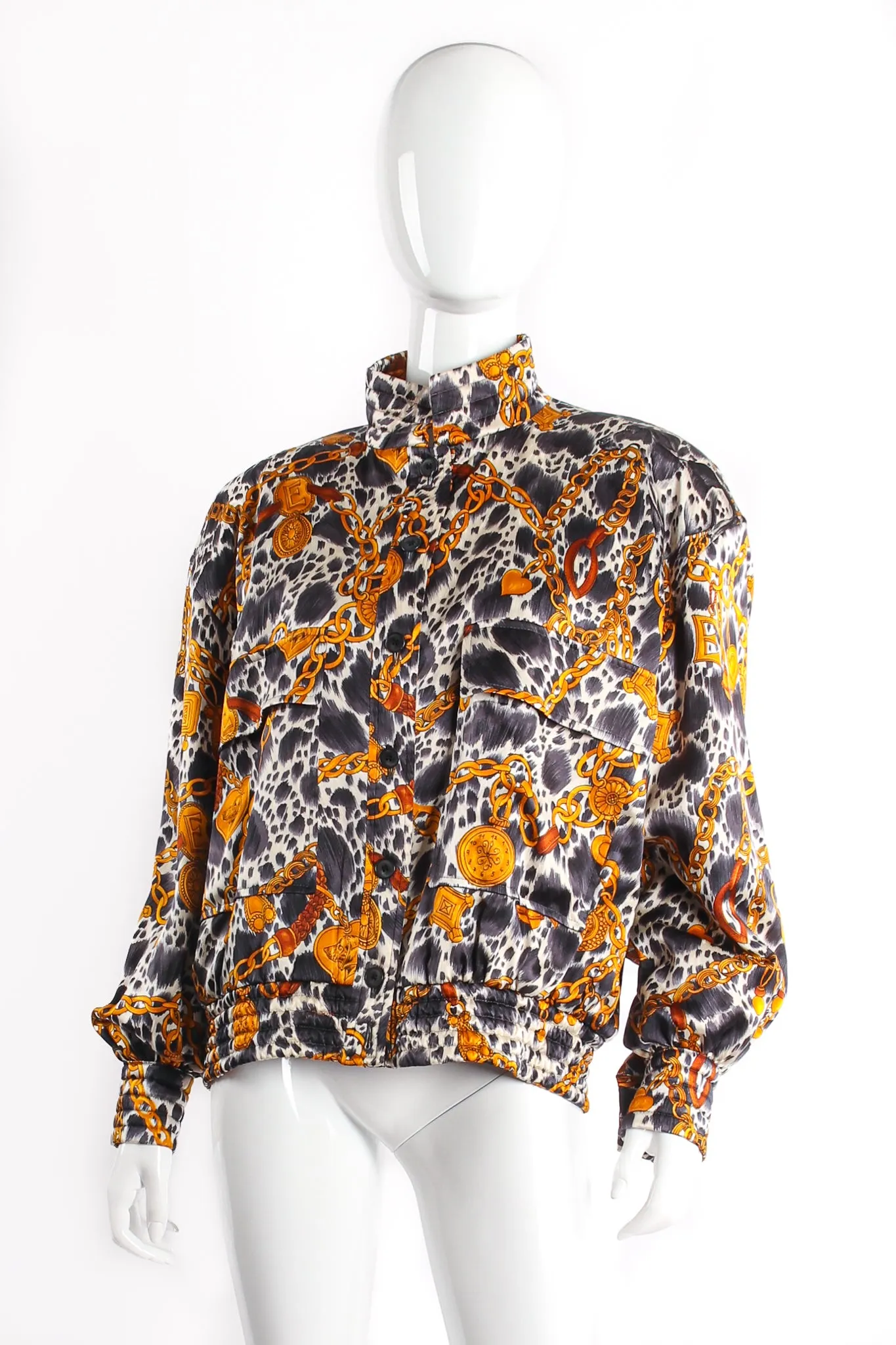 Hound Dog Bridle Print Silk Bomber Jacket