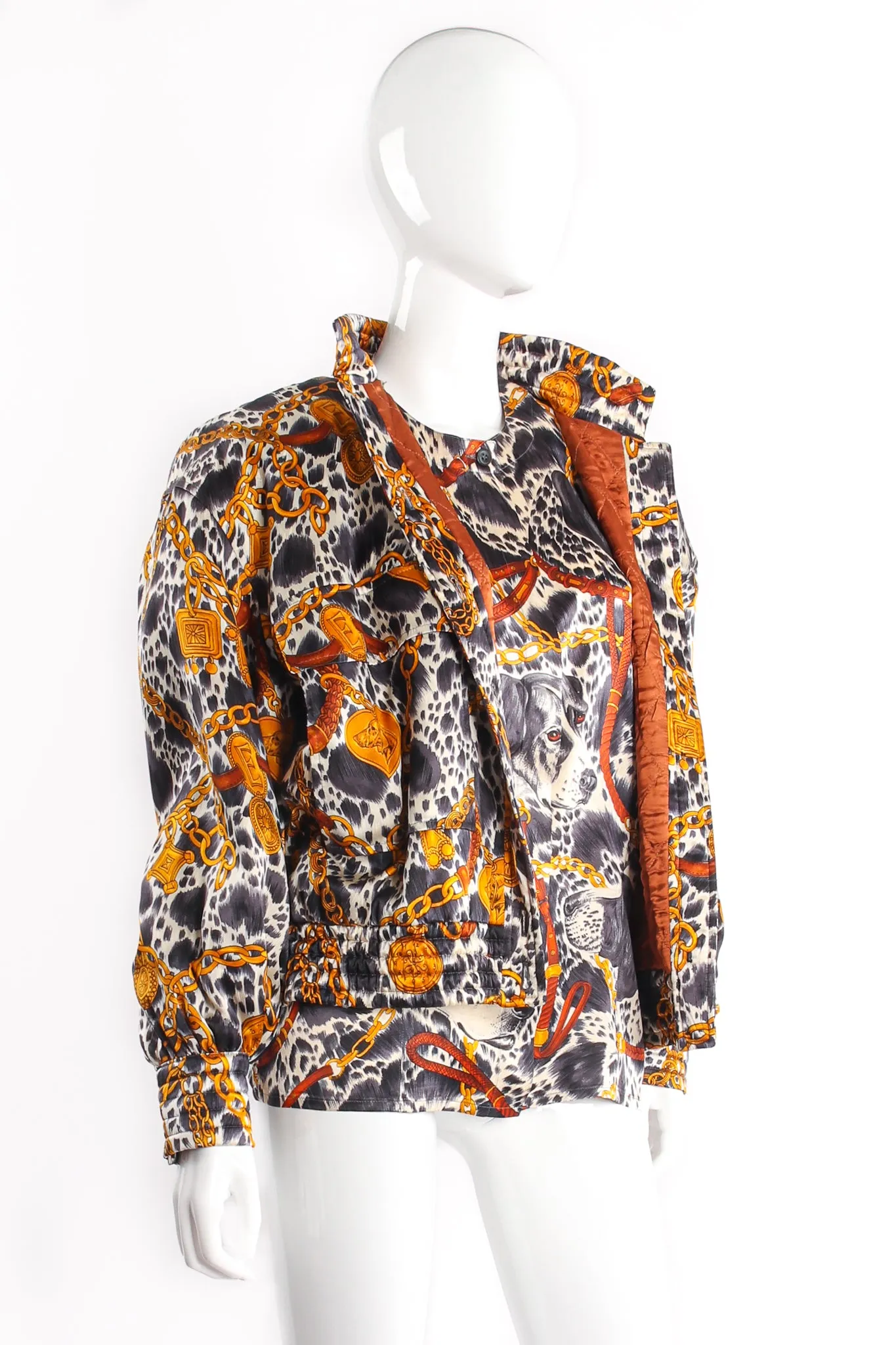 Hound Dog Bridle Print Silk Bomber Jacket