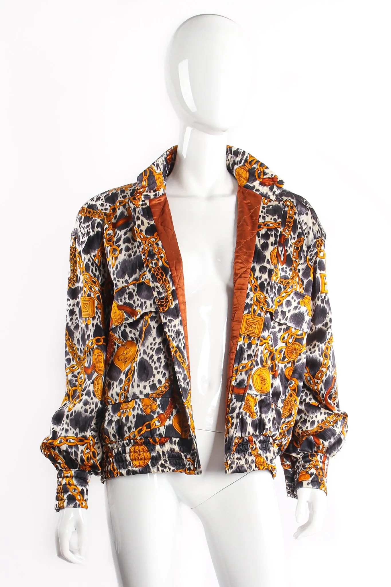 Hound Dog Bridle Print Silk Bomber Jacket