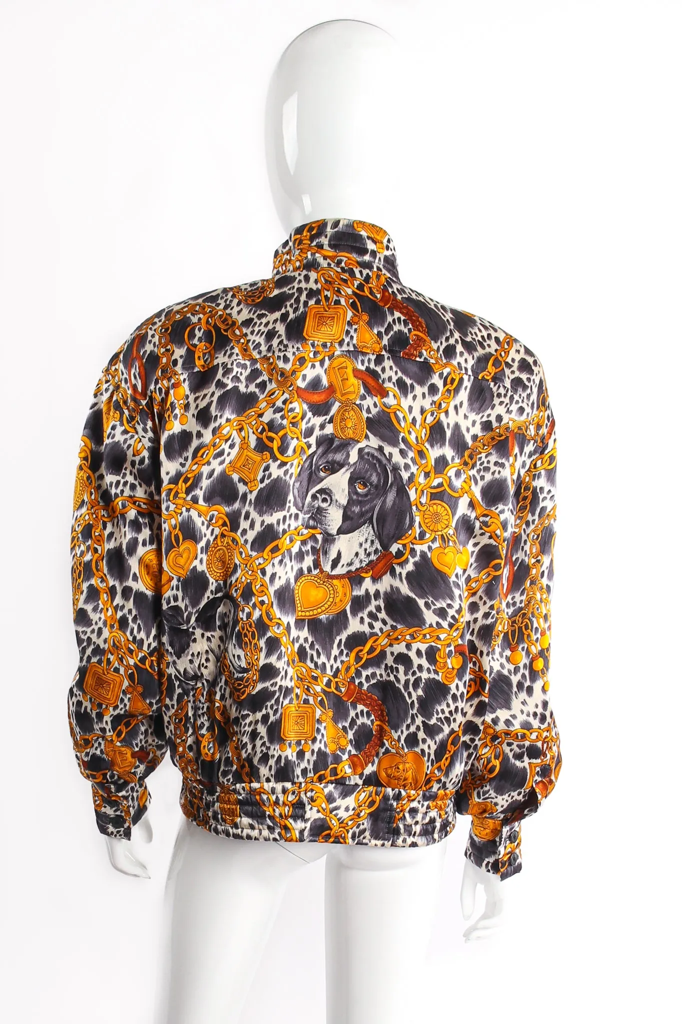 Hound Dog Bridle Print Silk Bomber Jacket